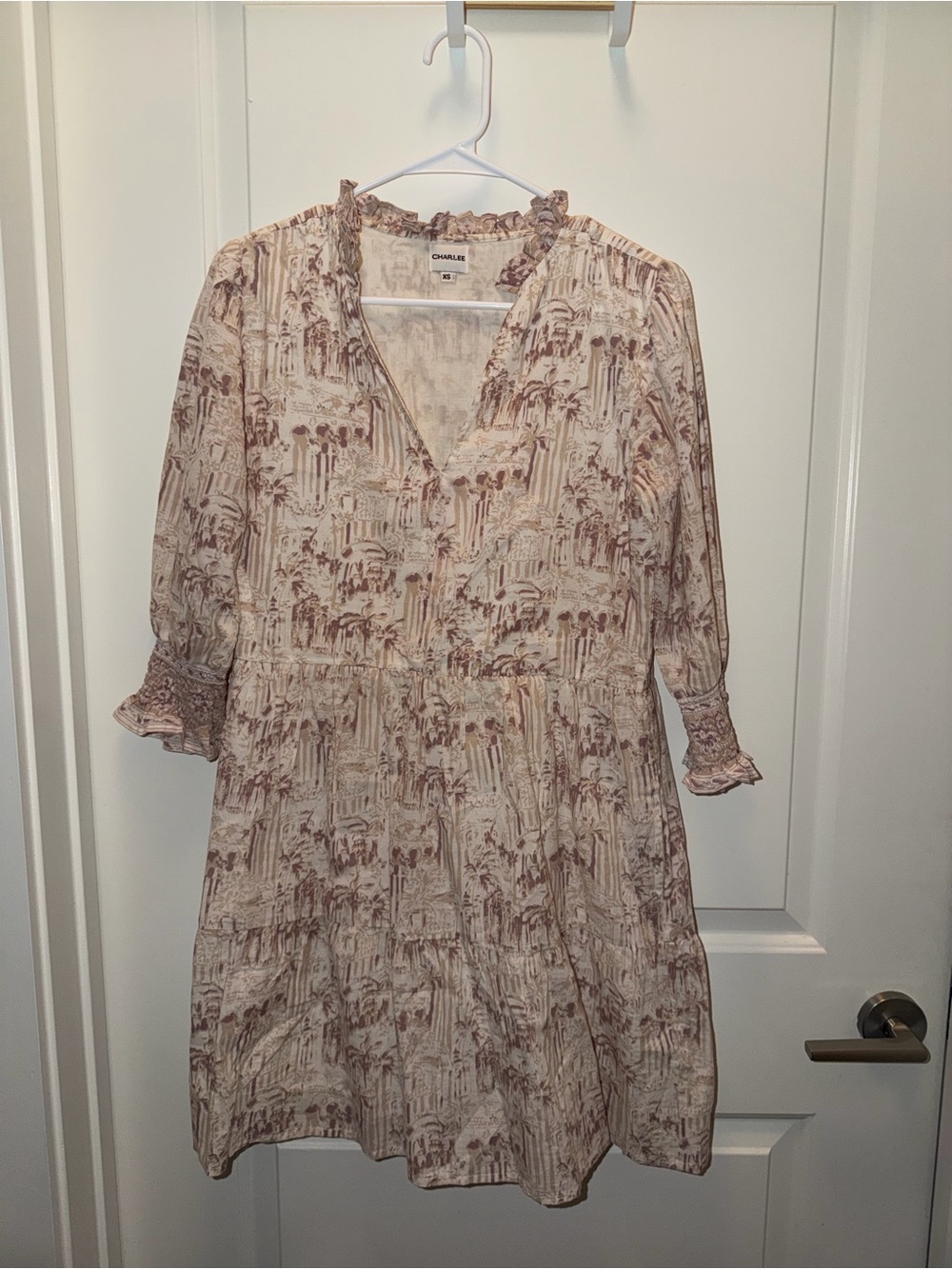 Charlee Beige Floral Print Tiered Women’s Dress